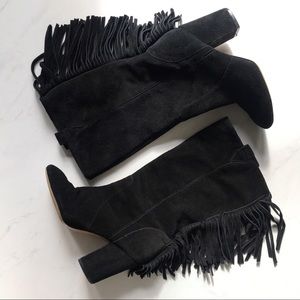 Nine West "Jamanji" Black Fringe Suede Boots 7M